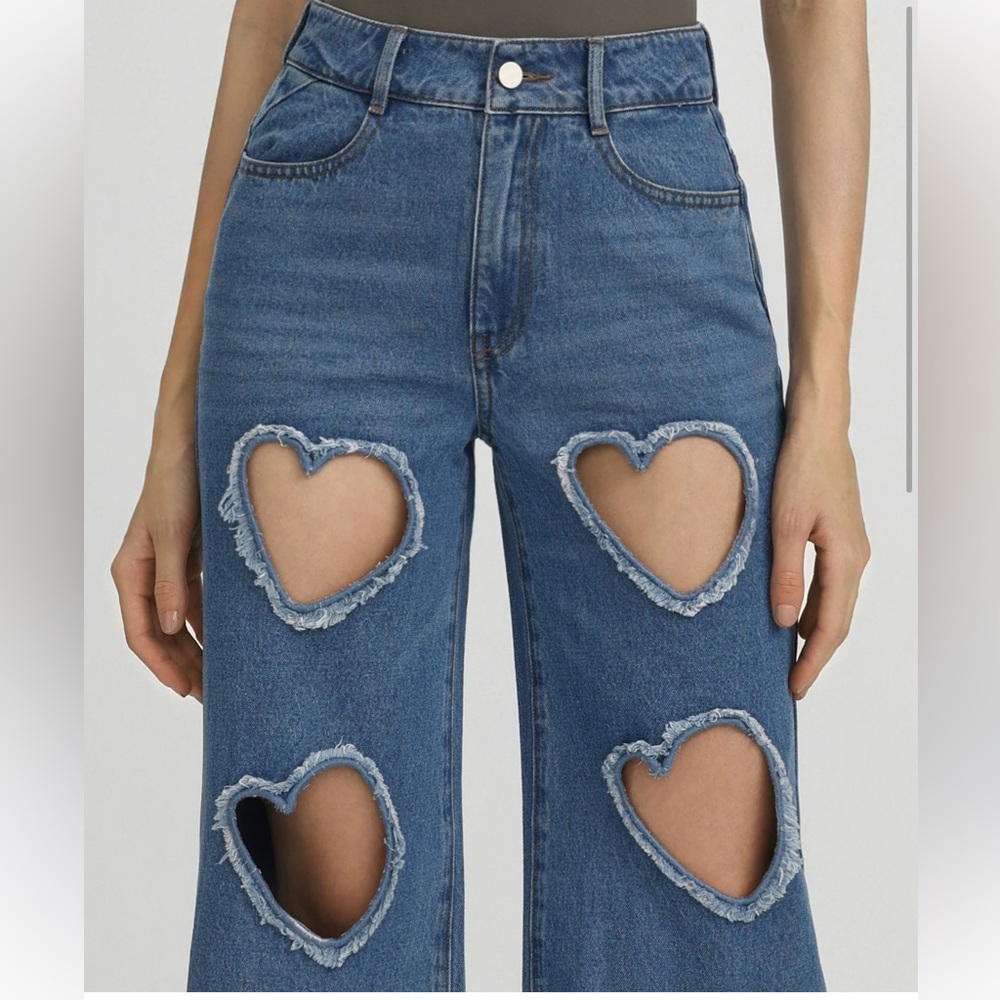JW PEI Sophia Embellished Heart Cut-Out Denim Jeans